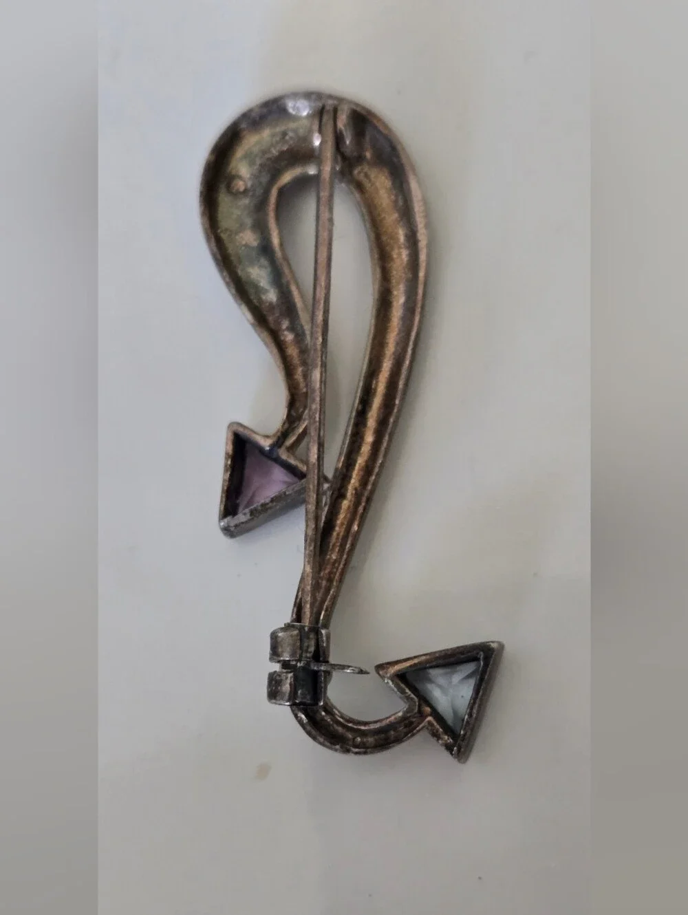 Vintage-sterling Silver Tone Pin with Blue and Purple Stones Brooch